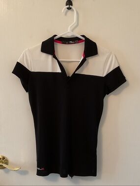 RLX Ralph Lauren Black and White Polo Tee with Pink Trim